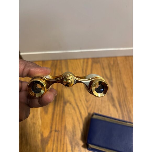 Vintage Opera Glasses Binoculars W/ Case Gold Tone & Pearl Finish Compact Design - Picture 5 of 7